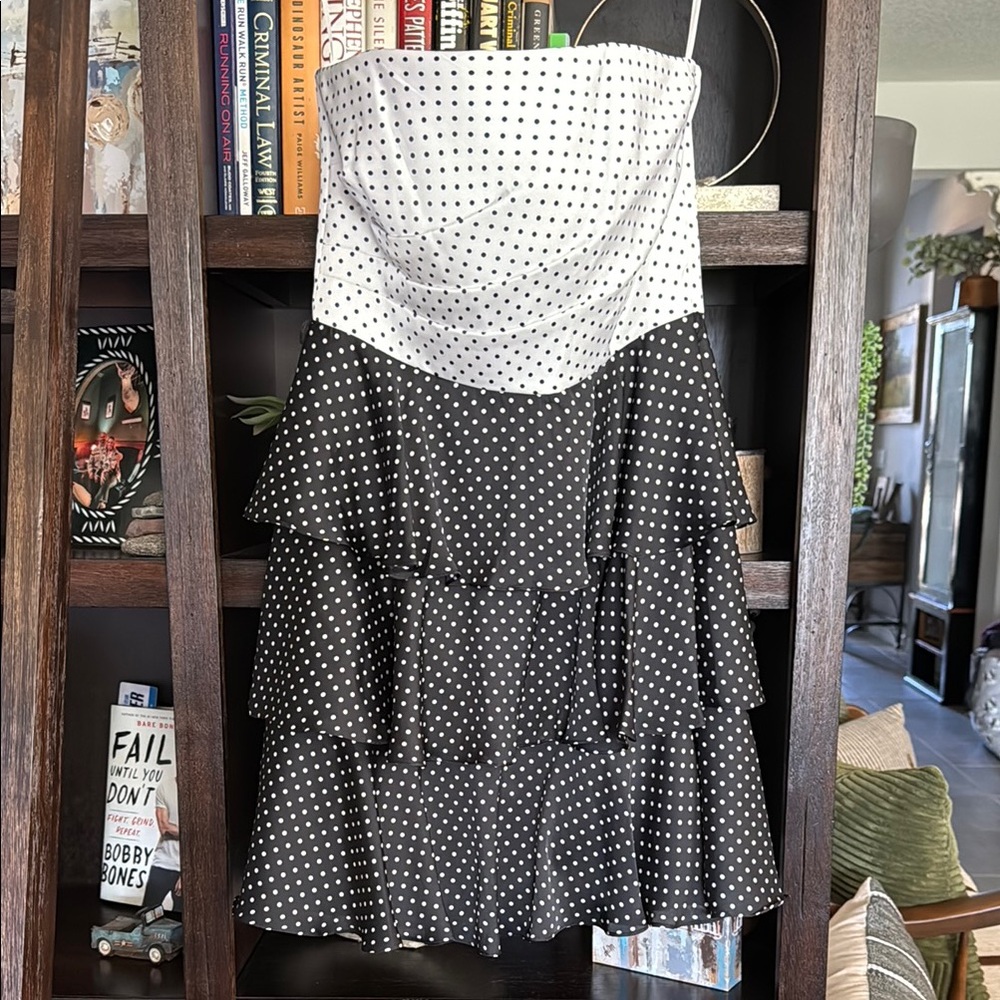 Black and White Polka Dot Strapless Dress